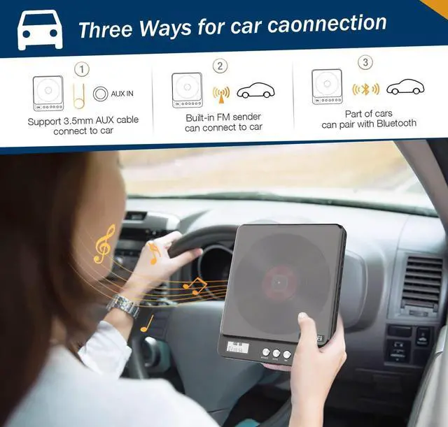 Alt view image 3 of 7 - Portable CD Player with Bluetooth and FM Transmitter, 2000mAh Rechargeable Players Speakers Dual Headphones Jack Anti-Skip cd for Car Home Adults Kids