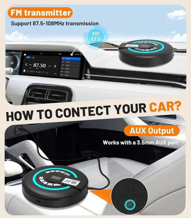 Alt view image 4 of 7 - Portable CD Player with Speaker Bluetooth Disman for Car with FM Transmitter Rechargeable CD Player Portable with Anti-Skip Protection, Headphones, AUX/USB Supported, LCD Display RGB Light