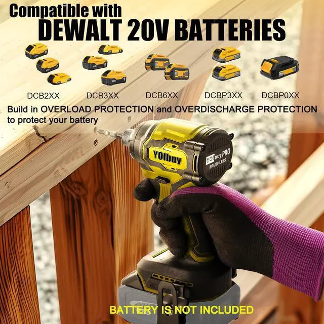 Alt view image 4 of 7 - YOIbuy Cordless Impact Driver (Tool Only), Ultral short head, Mega power, Compatible with Dewalt 20V Batteries, 1/4"Brushless impact dirver with 4-Speed Settings, Smart-Mode, LED Light (BLACK)