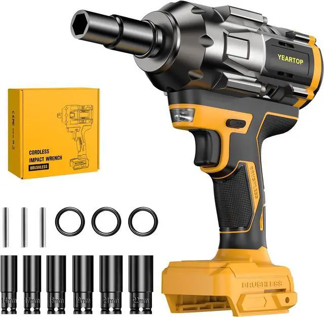 Main image of Cordless Impact Wrench 1/2 inch for Dewalt 20V Battery, 900FT-LBS(1200N.m) Driver Brushless, High Torque with 6 Pcs Sockets & Gift Box (No Battery)