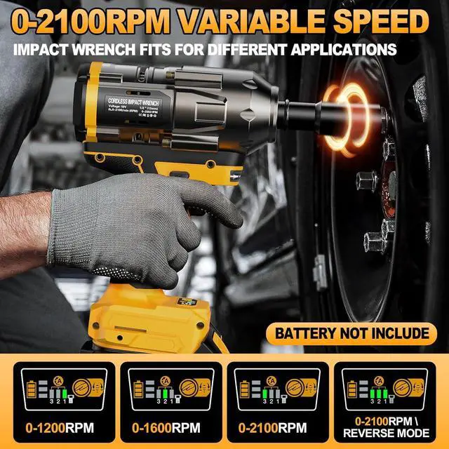 Alt view image 5 of 7 - Cordless Impact Wrench 1/2 inch for Dewalt 20V Battery, 900FT-LBS(1200N.m) Driver Brushless, High Torque with 6 Pcs Sockets & Gift Box (No Battery)