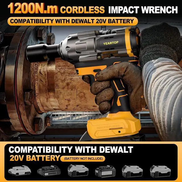 Alt view image 6 of 7 - Cordless Impact Wrench 1/2 inch for Dewalt 20V Battery, 900FT-LBS(1200N.m) Driver Brushless, High Torque with 6 Pcs Sockets & Gift Box (No Battery)