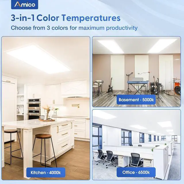 Alt view image 2 of 7 - 24 Pack 2x4 LED Flat Panel Light Fixture Selectable Color Temperature 4000K/5000K/6500K Drop Ceiling Office Lights 50W Dimmable 0-10V, 6250 LM, LED Drop Ceiling Lighting Fixtures, UL Listed, FCC