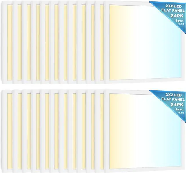 Main image of Sunco 24 Pack 2x2 LED Flat Panel Light for Drop Ceiling, Commercial Troffer Replacement Lighting Fixture, 4400 LM, 40W, Selectable CCT 4000K/5000K/6000K, Dimmable (0-10V), Dustproof ETL
