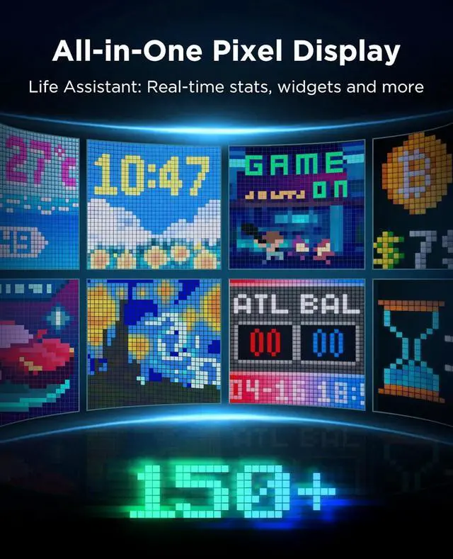 Alt view image 3 of 7 - Gaming Pixel Light, RGBIC LED Panel with Real-time Info Display, 150+ Scene Modes & DIY Options, Smart Pixel Lights (Wi-Fi Only), Works with Alexa, Ideal for Game Room Decor, 52x32 Pixels