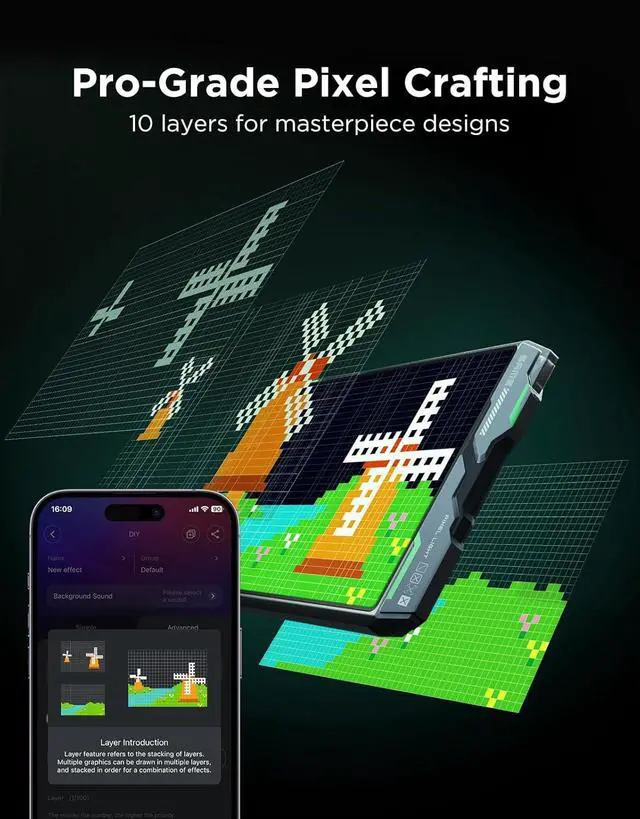 Alt view image 5 of 7 - Gaming Pixel Light, RGBIC LED Panel with Real-time Info Display, 150+ Scene Modes & DIY Options, Smart Pixel Lights (Wi-Fi Only), Works with Alexa, Ideal for Game Room Decor, 52x32 Pixels