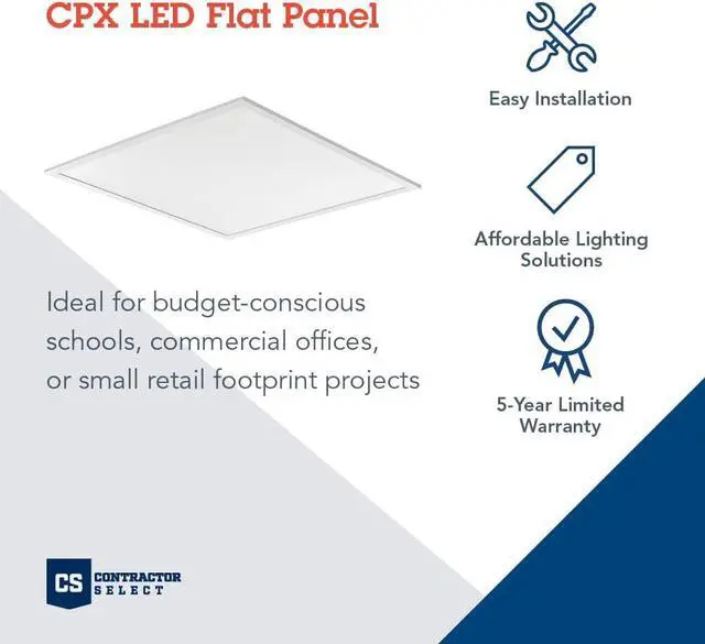 Alt view image 2 of 7 - CPX 2x2 LED Flat Panel Light, 2 Ft. x 2 Ft. LED Light Panel, Ceiling Lighting Fixture, 2500/3200/4000 Adjustable Lumens, 3500K/4000K/5000K Switchable CCT, Smooth Satin Lens, White