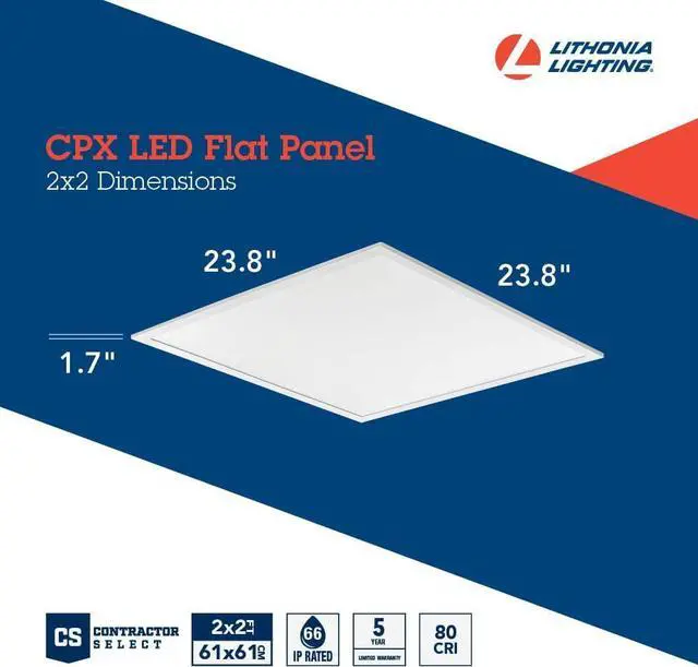 Alt view image 5 of 7 - CPX 2x2 LED Flat Panel Light, 2 Ft. x 2 Ft. LED Light Panel, Ceiling Lighting Fixture, 2500/3200/4000 Adjustable Lumens, 3500K/4000K/5000K Switchable CCT, Smooth Satin Lens, White