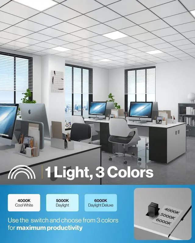 Alt view image 2 of 7 - Sunco 24 Pack 2x2 LED Flat Panel Light for Drop Ceiling, Commercial Troffer Replacement Lighting Fixture, 4400 LM, 40W, Selectable CCT 4000K/5000K/6000K, Dimmable (0-10V), Dustproof ETL