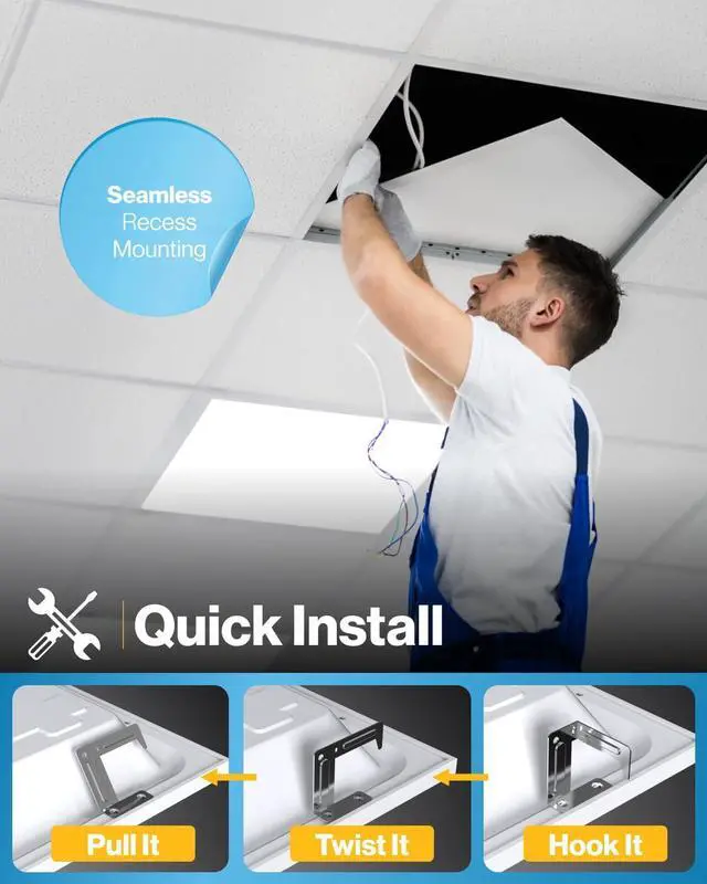 Alt view image 4 of 7 - Sunco 24 Pack 2x2 LED Flat Panel Light for Drop Ceiling, Commercial Troffer Replacement Lighting Fixture, 4400 LM, 40W, Selectable CCT 4000K/5000K/6000K, Dimmable (0-10V), Dustproof ETL