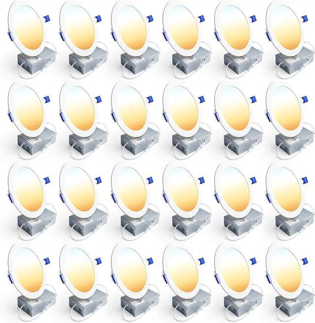 Main image of 24 Pack 6 Inch LED Recessed Ceiling Light, Dimmable, 2700K-5000K 5CCT, 1200LM 12W 120V, High Brightness Canless Wafer Downlight - ETL&FCC&IC