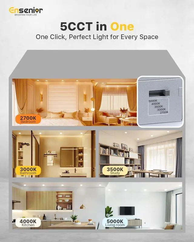 Alt view image 2 of 7 - 24 Pack 6 Inch LED Recessed Ceiling Light, Dimmable, 2700K-5000K 5CCT, 1200LM 12W 120V, High Brightness Canless Wafer Downlight - ETL&FCC&IC