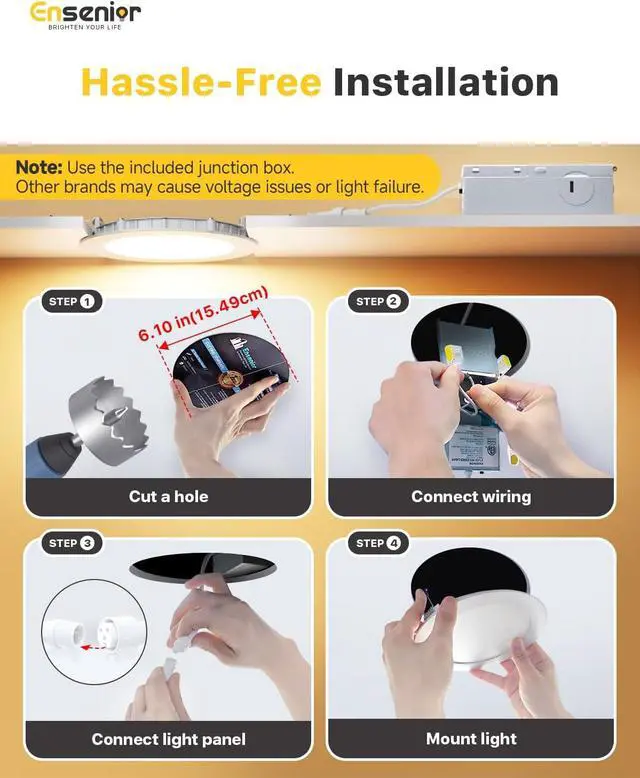 Alt view image 6 of 7 - 24 Pack 6 Inch LED Recessed Ceiling Light, Dimmable, 2700K-5000K 5CCT, 1200LM 12W 120V, High Brightness Canless Wafer Downlight - ETL&FCC&IC