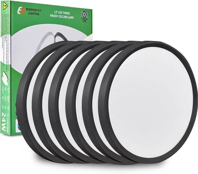 Main image of 12 Inch LED Flush Mount Ceiling Light 6PK, 24W, 2520LM, 3000K/4000K/6000K CCT Selectable, Round Flat Panel Light Low Profile Ceiling Light Fitures for Hallway, Kitchen, Bedroom, Laundry Room, Black