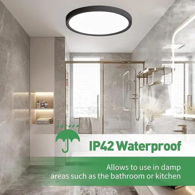 Alt view image 5 of 7 - 12 Inch LED Flush Mount Ceiling Light 6PK, 24W, 2520LM, 3000K/4000K/6000K CCT Selectable, Round Flat Panel Light Low Profile Ceiling Light Fitures for Hallway, Kitchen, Bedroom, Laundry Room, Black