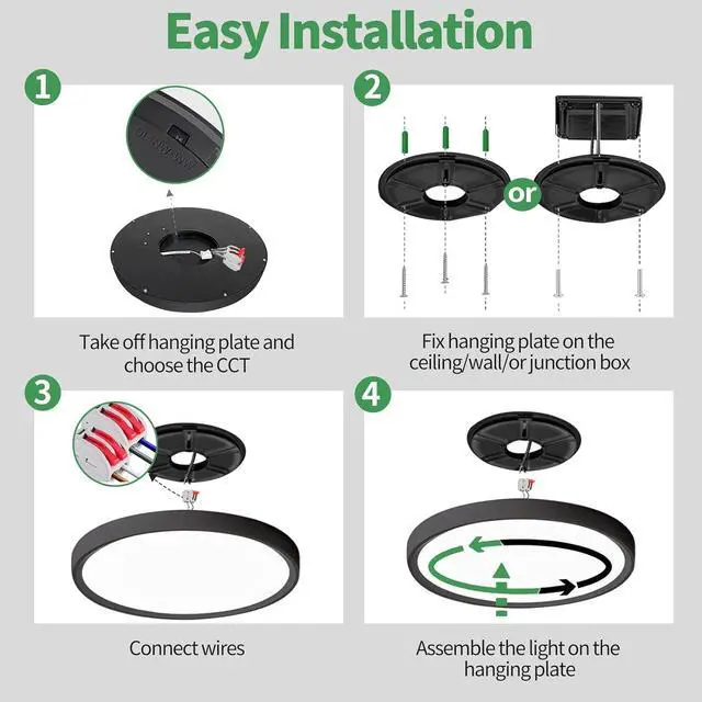 Alt view image 6 of 7 - 12 Inch LED Flush Mount Ceiling Light 6PK, 24W, 2520LM, 3000K/4000K/6000K CCT Selectable, Round Flat Panel Light Low Profile Ceiling Light Fitures for Hallway, Kitchen, Bedroom, Laundry Room, Black