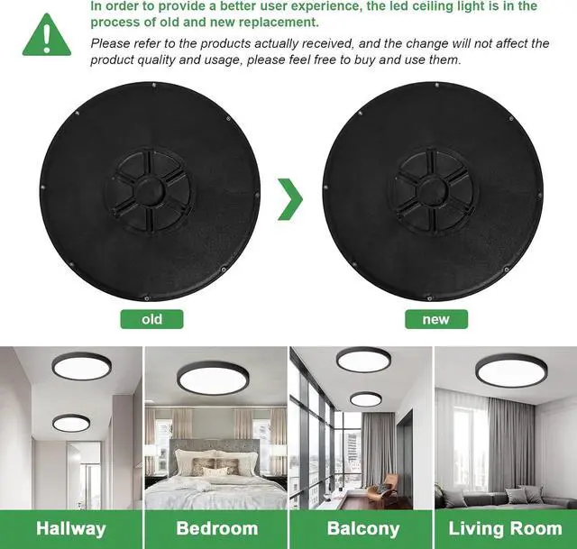 Alt view image 7 of 7 - 12 Inch LED Flush Mount Ceiling Light 6PK, 24W, 2520LM, 3000K/4000K/6000K CCT Selectable, Round Flat Panel Light Low Profile Ceiling Light Fitures for Hallway, Kitchen, Bedroom, Laundry Room, Black