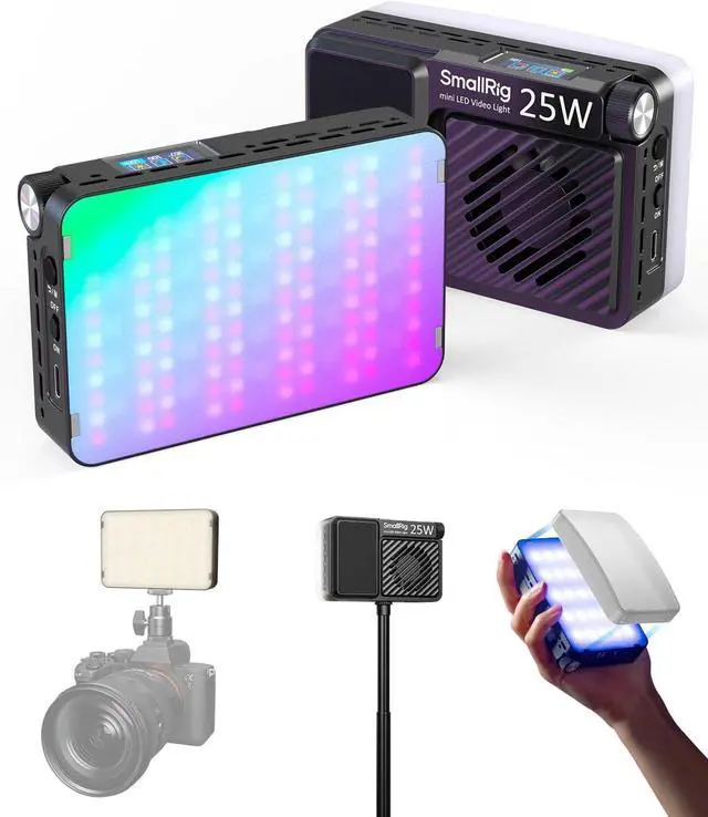 Main image of RM 25C Mini LED RGB Video Light, 3100mAh Battery, HD LCD Display, 25W Portable Camera Light Gifts for Photographers, Content Creators, 2500K-10000K CRI 96 TLCI 99, Magnetic Mounting - 5357