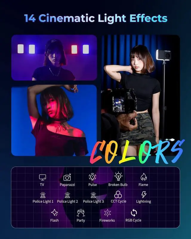 Alt view image 6 of 7 - RM 25C Mini LED RGB Video Light, 3100mAh Battery, HD LCD Display, 25W Portable Camera Light Gifts for Photographers, Content Creators, 2500K-10000K CRI 96 TLCI 99, Magnetic Mounting - 5357