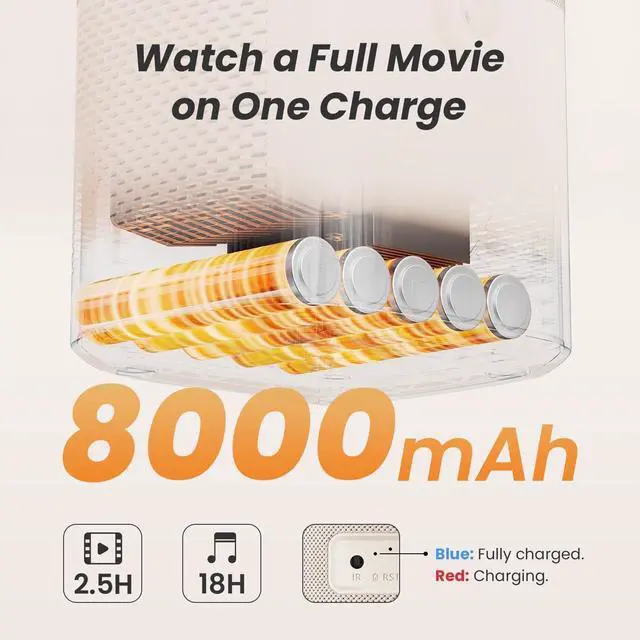 Alt view image 2 of 7 - Yaber T2 Outdoor Projector with WiFi 6 and Bluetooth, Battery Powered Native 1080P & JBL Speaker, Smart Movie for Inside Outside, Compatible TV Dongle (Not included)