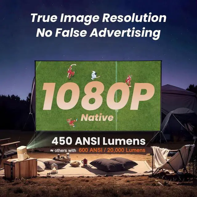 Alt view image 3 of 7 - Yaber T2 Outdoor Projector with WiFi 6 and Bluetooth, Battery Powered Native 1080P & JBL Speaker, Smart Movie for Inside Outside, Compatible TV Dongle (Not included)