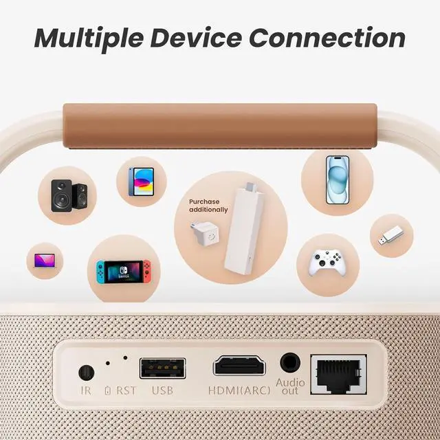 Alt view image 6 of 7 - Yaber T2 Outdoor Projector with WiFi 6 and Bluetooth, Battery Powered Native 1080P & JBL Speaker, Smart Movie for Inside Outside, Compatible TV Dongle (Not included)