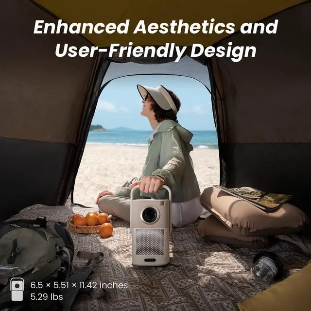 Alt view image 7 of 7 - Yaber T2 Outdoor Projector with WiFi 6 and Bluetooth, Battery Powered Native 1080P & JBL Speaker, Smart Movie for Inside Outside, Compatible TV Dongle (Not included)