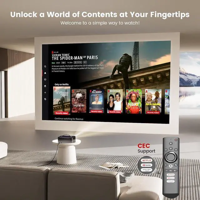 Alt view image 3 of 7 - [1500 ANSI/Auto Focus/Built-in APPs] Outdoor-Projector-4K with Wifi6 and Bluetooth, Smart TV OS & DoIby, Portable Projector Netflix/YouTube/PrimeVideo,  1080P Proyector 300 ''Display