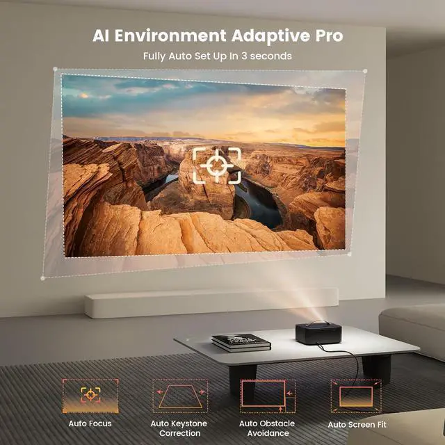 Alt view image 4 of 7 - [1500 ANSI/Auto Focus/Built-in APPs] Outdoor-Projector-4K with Wifi6 and Bluetooth, Smart TV OS & DoIby, Portable Projector Netflix/YouTube/PrimeVideo,  1080P Proyector 300 ''Display