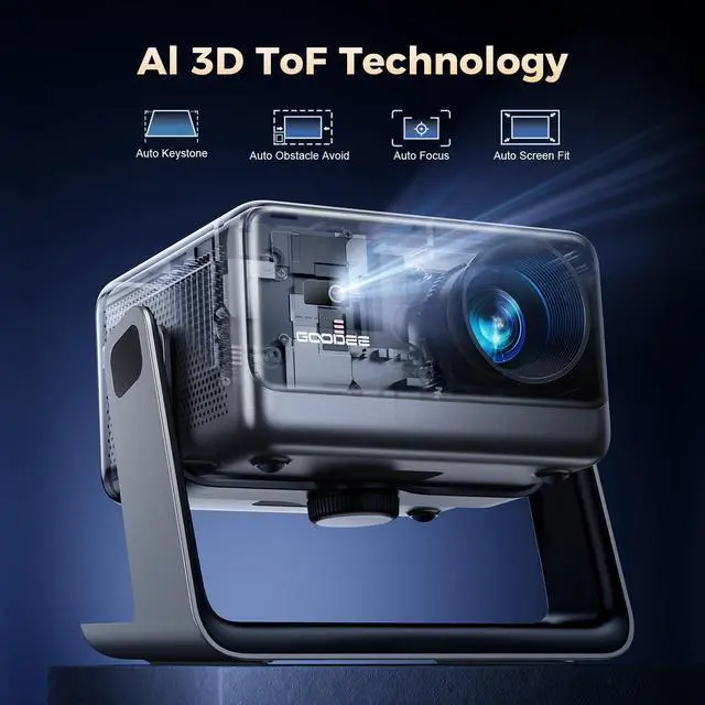 Alt view image 4 of 7 - Video Projector With Wifi And Bluetooth, Smart Movie System/ Dolby Audio/ Auto Focus & Keystone Portable Projector, 4k Decode 1080p Native For Home Theater / Outdoor