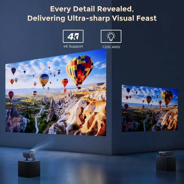 Alt view image 5 of 7 - Video Projector With Wifi And Bluetooth, Smart Movie System/ Dolby Audio/ Auto Focus & Keystone Portable Projector, 4k Decode 1080p Native For Home Theater / Outdoor