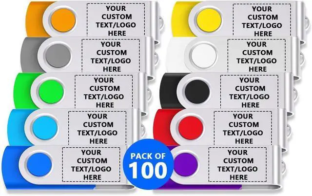 Custom Swivel USB Flash Drives 100 Pack, Personalized Logo Bulk - as Corporate Gifts and Promotional Giveaways 512MB