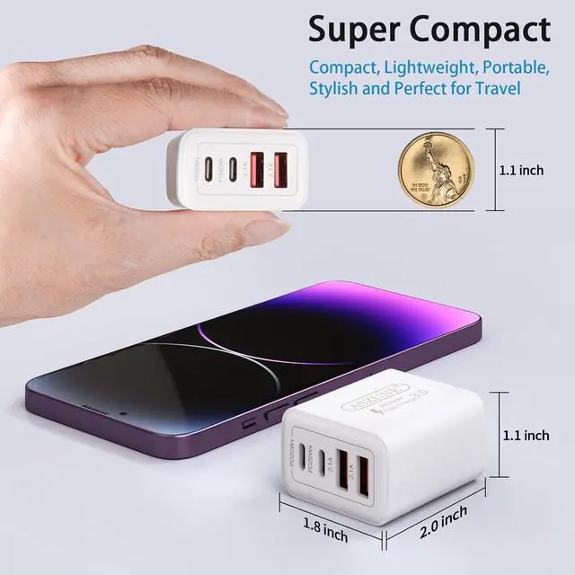 Alt view image 4 of 7 - 10Pack USB C Wall Charger 40W 4-Port,USBC Cube Power Adapter Plug Multiport Type Brick for AP Watch Series 9/8/7/6/ iPhone 15 Plus/15 Pro Max