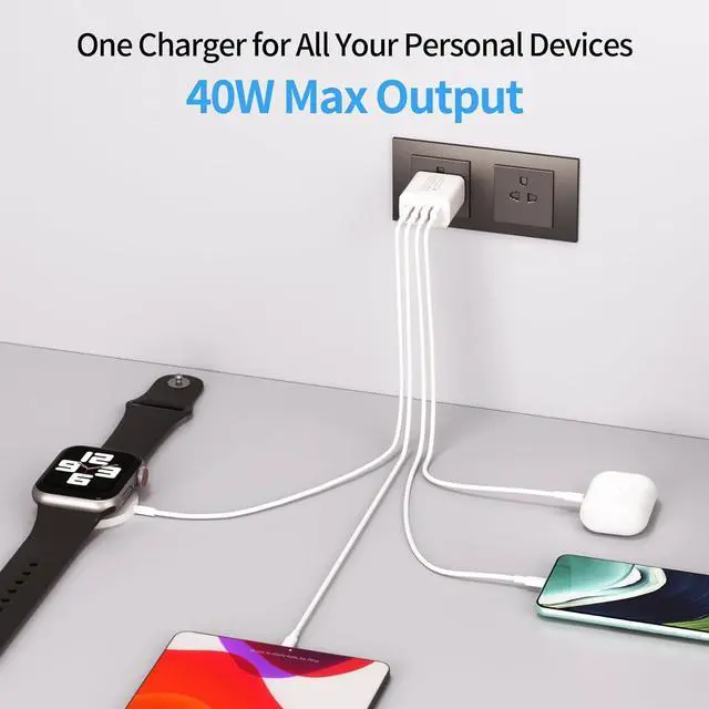 Alt view image 6 of 7 - 10Pack USB C Wall Charger 40W 4-Port,USBC Cube Power Adapter Plug Multiport Type Brick for AP Watch Series 9/8/7/6/ iPhone 15 Plus/15 Pro Max