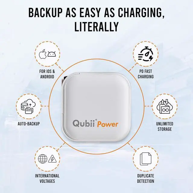 Alt view image 2 of 7 - MFi Certified Marktar Qubii Power Auto Photo Backup GaN USB-C PD Charger | 45W AP Block for Android iPhone Wall Charging Cardreader Free App Included