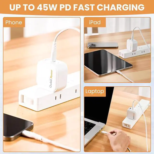 Alt view image 6 of 7 - MFi Certified Marktar Qubii Power Auto Photo Backup GaN USB-C PD Charger | 45W AP Block for Android iPhone Wall Charging Cardreader Free App Included