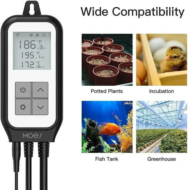 Alt view image 7 of 7 - Smart WiFi Cooling Heating Thermostat Outlet, Tuya Digital Temperature Controller Sensor Plug for Reptile Fermenter Brewing Breeding Heat Mat, Life Remote Control, -22-221,10A 1250W