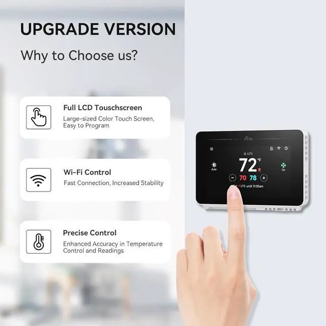 Alt view image 3 of 7 - Programmable Thermostat for House with 4.3" Touch Screen, WiFi Smart Home AC and Heating, App/Voice Control, Compatible Alexa Google Assistant, C-Wire Required, TJ-919T