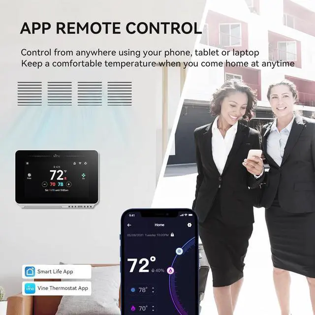 Alt view image 4 of 7 - Programmable Thermostat for House with 4.3" Touch Screen, WiFi Smart Home AC and Heating, App/Voice Control, Compatible Alexa Google Assistant, C-Wire Required, TJ-919T