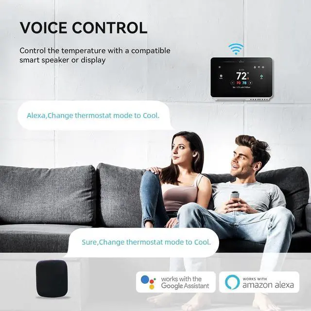 Alt view image 5 of 7 - Programmable Thermostat for House with 4.3" Touch Screen, WiFi Smart Home AC and Heating, App/Voice Control, Compatible Alexa Google Assistant, C-Wire Required, TJ-919T