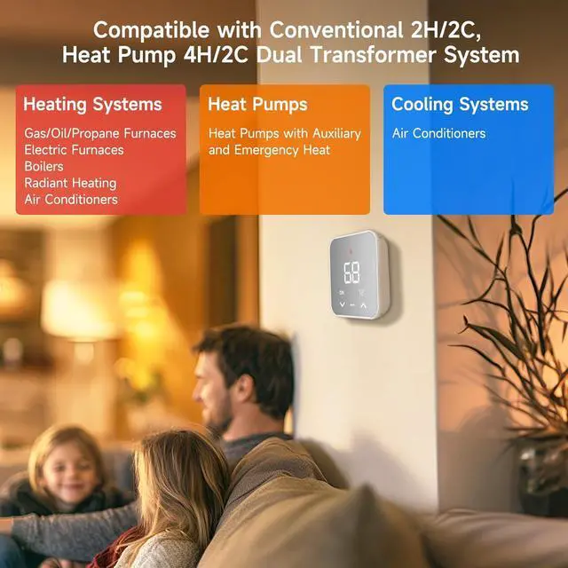 Alt view image 4 of 7 - Smart Thermostat for House, WiFi Programmable Compatible with Alexa and Google Assistant, Remote Control Tuya/Smart Life, C-Wire Required, Energy Saving
