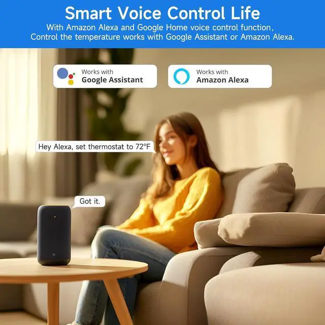 Alt view image 7 of 7 - Smart Thermostat for House, WiFi Programmable Compatible with Alexa and Google Assistant, Remote Control Tuya/Smart Life, C-Wire Required, Energy Saving