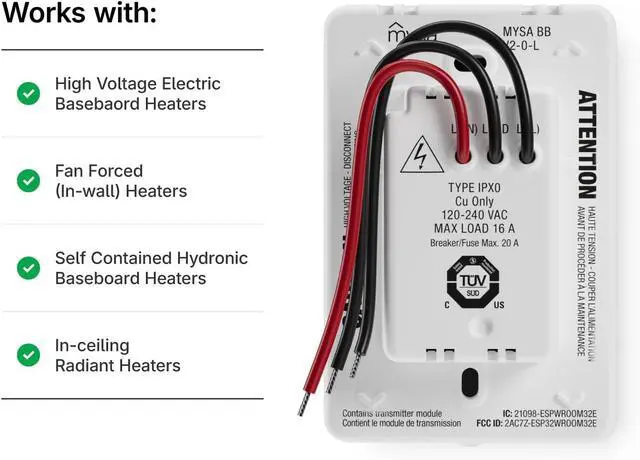 Alt view image 3 of 7 - Smart Thermostat LITE - Line Voltage Electric Baseboard Heater 120V/240V | DIY Install HomeKit, Alexa, Google Wi-Fi Programmable App Control