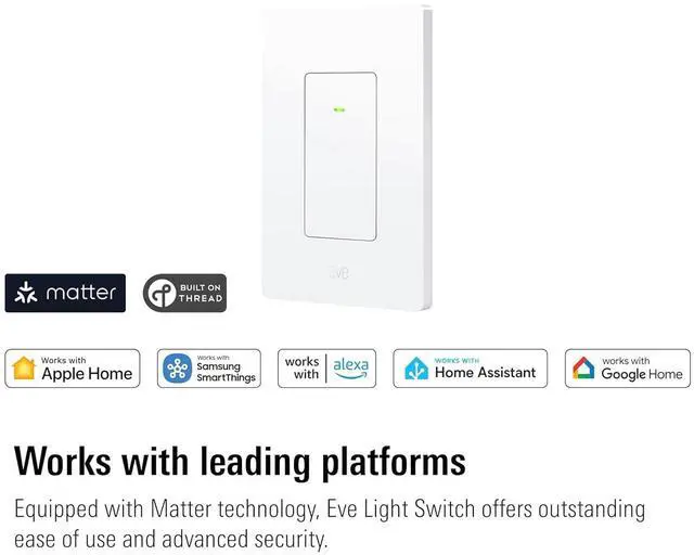 Alt view image 2 of 7 - Light Switch (Matter) 2-Pack  Smart Wall for AP Home, Alexa, Google SmartThings; Single-Pole & 3-Way switches; Thread, Requires Thread Router Neutral Wire; UL-Certified