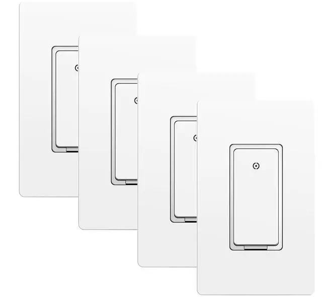 Main image of Smart Light Switch, 2.4GHz Wi-Fi Switch Compatible with Alexa and Google Home, Schedule, Timer, APP Control, Single Pole, Need Neutral Wire, No Hub Required, White, 4PK