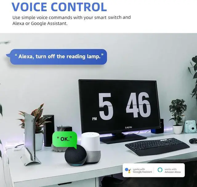 Alt view image 2 of 7 - Smart Light Switch, 2.4GHz Wi-Fi Switch Compatible with Alexa and Google Home, Schedule, Timer, APP Control, Single Pole, Need Neutral Wire, No Hub Required, White, 4PK