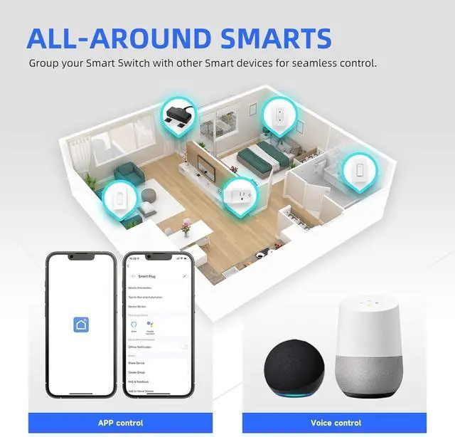 Alt view image 3 of 7 - Smart Light Switch, 2.4GHz Wi-Fi Switch Compatible with Alexa and Google Home, Schedule, Timer, APP Control, Single Pole, Need Neutral Wire, No Hub Required, White, 4PK