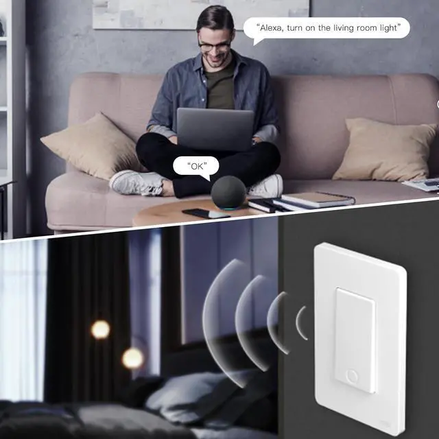 Alt view image 5 of 6 - Zigbee Smart Switch 2 Gang, No Neutral Wire Required, Inteligente Single Pole Light Switches, Compatible with Alexa Google Assistant, Remote Control, Require  Hub