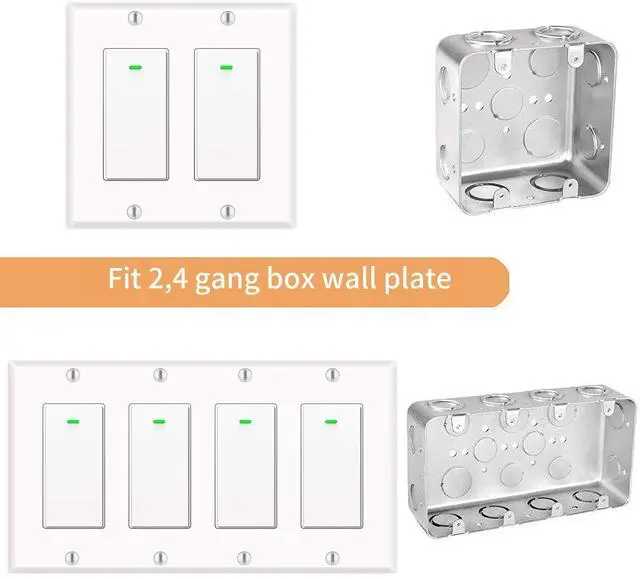 Alt view image 2 of 7 - Smart light switch 2gang, Works with Alexa, Compatible Google Assistant, No Hub Required, Home WiFi Wireless, Suit for 1/2/3/4 Gang Switch Box, Neutral Wire White 4pack