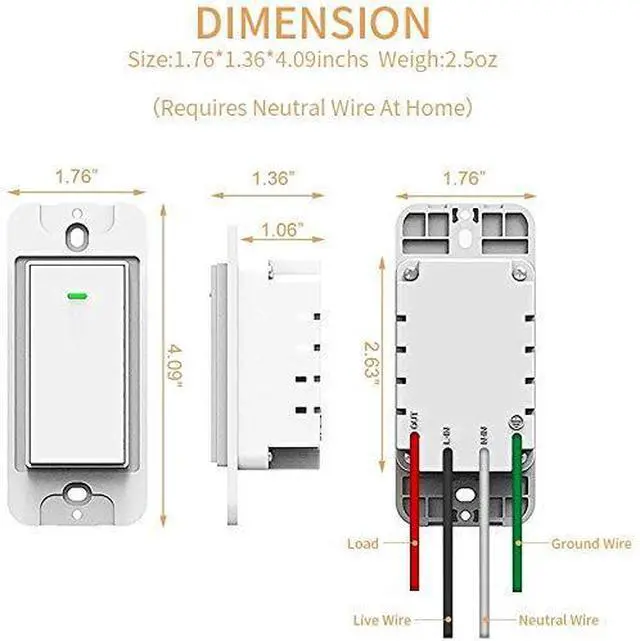 Alt view image 3 of 7 - Smart light switch 2gang, Works with Alexa, Compatible Google Assistant, No Hub Required, Home WiFi Wireless, Suit for 1/2/3/4 Gang Switch Box, Neutral Wire White 4pack